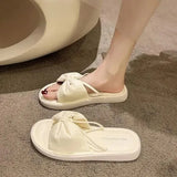 Women Slippers Summer Shallow Med Slides Platform Fashion Butterfly-Knot Shale Female Beach Soft Luxury Sabot