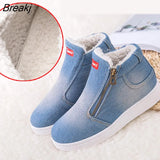 Winter Plush Sneakers Canvas Shoes Women Thick Fur Warm Cotton Shoes Slip on Furry Sneaker Woman Denim Casual