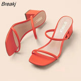 Summer Peep Toe Women Slippers Fashion Solid Color Outdoor Square Heels Sandals Sexy Beach Slides Pumps Sandalias De