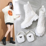 Shoes for Women White Boots New Wedges Female Lace Up Leather Oxford Goth Shoes Motorcycle Ankle Boots Botines