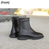 Women's Boots 2023 New Leather British Style Brown Short Boots Flat Soled Plush Elastic Boots Cowhide Thin Boots Demonia