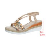 Breakj And Summer New Round Head Flat Bottom Heel Sandals Women Weaving Beads Toe Bohemian Thick-Soled Beach