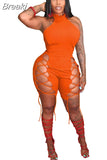 Hollow Out Sexy Jumpsuits Women Shorts Summer Bandage Rompers Solid Black Halter Female Sexy Nightclub Party