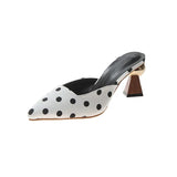 Toe Polka Dot Half Slippers Shoes Woman 2024 Trend Mules High Heels Fashion Heeled Sandals Women's Summer