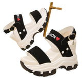 Breakj Spring And Summer New Large-Size Thick Bottom Slope With Ladies Casual Sandals Pure Color Simple