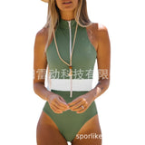 Solid Color Splicing Zipper Sleeveless Swimsuit Women 2025 New Swimsuit