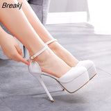 cm waterproof platform high-heeled shoes with thin heels and round heads white high-heeled wedding shoes trade plus
