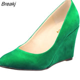Sexy Pointed Wedge High Heels Women Pumps Faux Suede Spring Autumn Wedding US Size 5-10 Black Office Lady