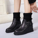 Leather Heightened With Plush Thread Short Boots Flat-Soled Martin Boots Thin Boots With Drill In The Middle Of The Thick