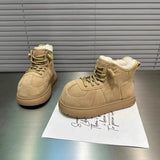 Breakj Snow Boots Middle Heel (-Cm) Artificial Short Plush Rubber Sleeve Suede Thick Heel Round Head Boots Short