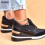 Autumn Winter New Color Matching Spring Low-top Daily Black Gold Breathable Round Toe Women Slope Heel Casual Female