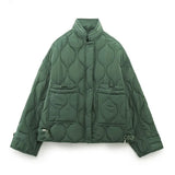 Old Pocket Checkered Cotton Jacket Female Casual Stand Collar Zipper Cotton-padded Thin Coat Female Restro