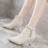 Elegant with Medium Heels Footwear Rhinestone Short Shoes for Woman White Women's Ankle Boots Pointed Toe Y2k Hot Pu