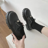 Classic Black Platform Oxford Shoes for Women Spring Autumn Casual Lace Up Flats Woman Fashion Non-slip PU Leather