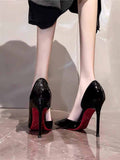 Breakj High-Heeled Women's Fine Red Background Red Inside Sexy Bed Flirting Super High 10Cm Naked Paint Leather Single