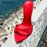 Heel Slippers Women Shoes Summer Peep Toe Mixed Colors Stiletto Sandals Sexy Party Ladies Shoes Luxury Woman