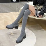 Autumn Winter Women's Over The Knee Sock Boots 2023 Stretch Knitted Thick Heels Long Boots Woman Slip On Platform