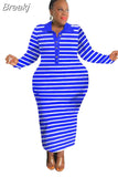 Women Turndown Collar Button Stripe Print Dresses Casual Long Sleeve Bodycon Mid Dress Fall Female Slim Vestidos