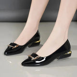 Fashion Sweet Golden Square Heel Pumps for Night Club Women Black High Quality Office Spring Shoes Sapatos Azuis