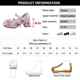 Leather High Heels Pumps Women Sweet Pink Bowknot Cosplay Lolita Shoes Woman Bride Wedding Buckle Strap Mary Jane