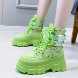 Green Punk Chunky Platform Motorcycle Boots Women Autumn Winter Gothic Shoes Woman Thick Bottom Lace Up Ankle Botas