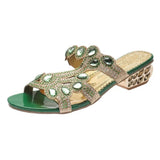 Women Mom's Shoes Outwear Low Heel Sandals Women's Rhinestone Thick Heel Slippers Size 42 Large Slippers Women
