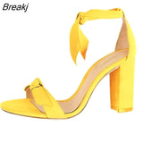 Women Open Toe Sexy Ankle Straps Sandals High Heels Summer Ladies Bridal Suede Thick Heel Pumps wedding shoes Dress Pump