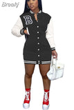Autumn Long Sleeve Single Breasted Baseball Dress Women Button Sweatshirt Style Mini Dress Fashion Streetwear