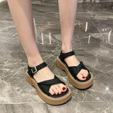 Sandal Woman Luxury 2023 Summer Clogs With Heel Female Shoe All-Match Med Fashion Thick Girls Comfort Medium Beige