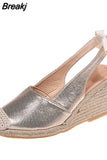 Women's Sandals Summer New Sandals Women's Large Size Spot Wedge Buckle Belt Serpentine Open Toe High Heel Women's Shoes