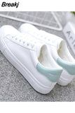 Women Sneakers Breathble Vulcanized Shoes Women Pu Leather Platform Shoes Women Lace Up Casual Shoes White