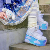 clouds Platform Shoes For Woman Punk Style Lace-up High Heel Wedges Shoes Sweet Women Ankle Boots For Mujer Shoes