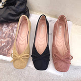 Women Flats Slip on Flat Shoes Round Toe Shallow Butterfly-knot Ballerina Slip on Loafers Faux Suede Lady Ballet Plus Size