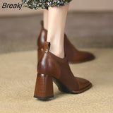 Spring Autumn New Thick-heeled High-heeled Shoes Women's Nude Boots Knitted Single Shoes British Style Small Leather