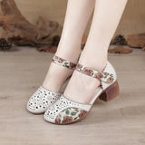new style Women Genuine Leather Shoes Sandals High Heel Summer Cool Beach Hollow Flowers shoes Female luxury sandals