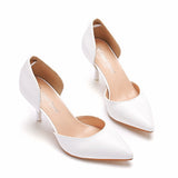 Breakj Cm White Fine-Heeled Pointed Sandals Hollow Two-Siped Sandals Large-Size Pointed Wedding Shoes Women's Banquet