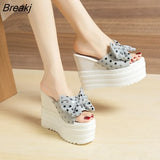 Heels Platform Slippers Women For Summer Sequin Bow High Heels Sandals Women 2023 Outdoor Beach Slippers Platform