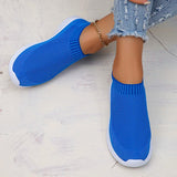 Blue Breathable Knitted Flats for Women Autumn Plus Size Soft Sole Sock Sneakers Woman Slip On Non Slip Tennis Shoes