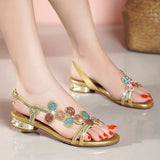 New Bohemian Fashion Diamond Sandals Summer Leather Flat Sandals Non-Slip Crystal