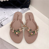Breakj Summer New Colorful Peach Heart Glass Water Drill Flip Slips Women Wearing Leisure Beach Flat Bottom