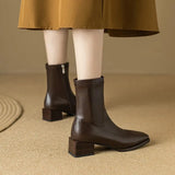 Winter New Fashion Square Head Solid Color Versatile Comfortable Side Zipper High Heels Women's Outwear Naked Boots