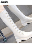 Winter Knee High Shaft Shoes for Woman White Women's Boots Middle Heel Round Toe Long Boot Work Cosplay Gyaru