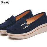 Women Platform Shoes Leather Flats Casual Thick Bottom Height Increasing Slip on Creepers Sneakers Moccasins Suede