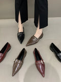 New Light Extravagant Square Metal Buckle Deep-Mouth Commuter Shallow-Heeled French Vintage