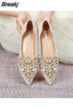 Beads Wedding Shoes Women 2023 Lace Embroider Flats Woman Ballerina Pointed Toe Pearl Loafers Sneakers Plus Size