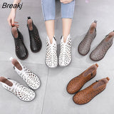 Women's Summer Boots Fashion 2023 New Genuine Leather Women's Sandals Hollow Design Non-slip Round Toe Ladies
