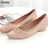 Women Pumps Low Heel Waterproof Rubber Shoes Slip on Antiskid Soild Shallow Slip-on Female Footwear Zapatillas Mujer