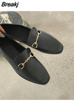 Women Slip on Loafer Flat Shoes Chain Autumn Fashion British Metal Buckle Flat Shoes Round Toe Green Casual