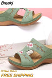 Women Wedge Sandals Premium Orthopedic Open Toe Slipper Vintage Anti-slip Leather Casual Female Platform