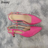 Women Sandal Pointed Toes High Heels Sexy 5cm Low Heels Casual Back Empty Buckle Pumps Red Wedding Shoes Large
